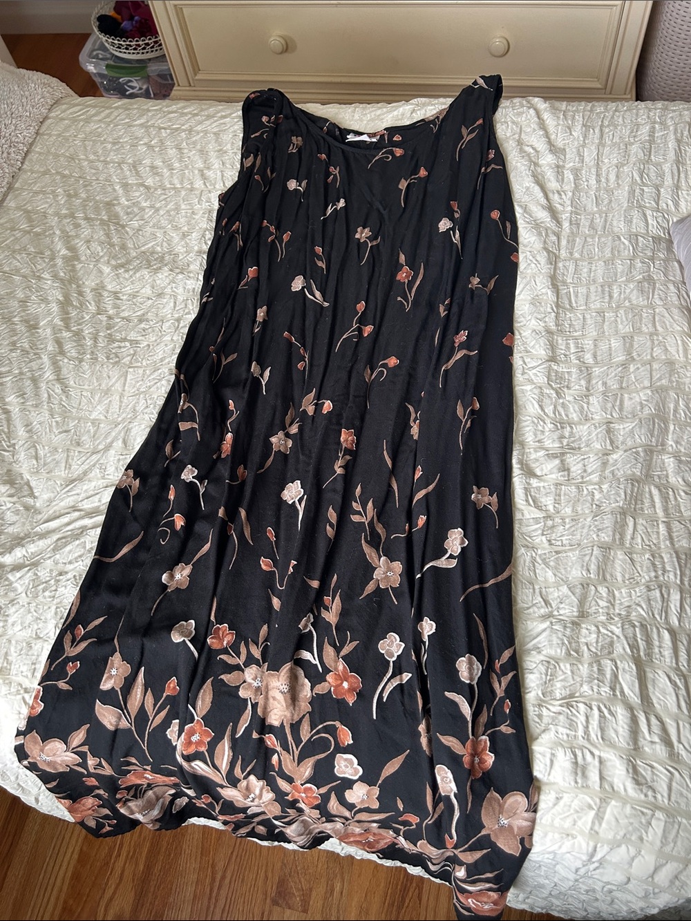 Black Maxi Skirt with Blush Floral Embroidery